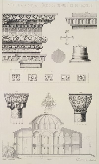 Cross Section and Architectural Details of Kutciuk Aja Sophia, the Church of Sergius and Bacchus, from 